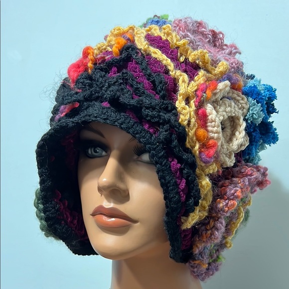 Handmade Accessories - Multicolor Crochet Free Form Hat Irish style lace crochet